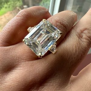 20 Ct Emerald-Cut Moissanite and 14kt Yellow Gold Ring